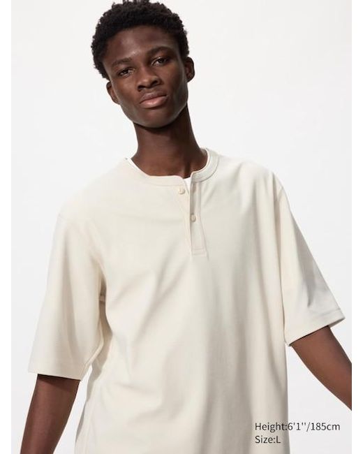 Uniqlo Natural Dry Waffle Henley Neck T-Shirt for men