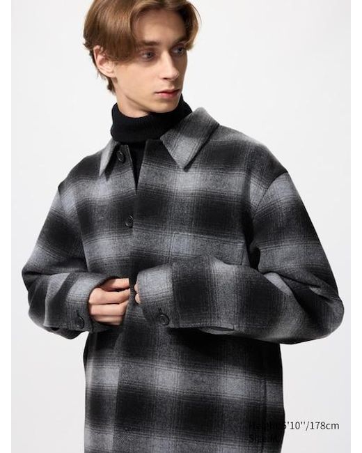 Uniqlo Black Double-Faced Shirt Jacket (Patterned) for men