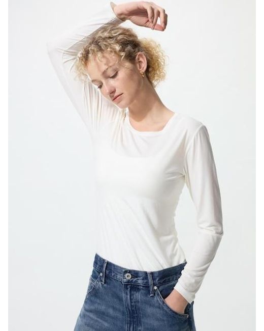 Uniqlo White Heattech Crew Neck T-Shirt (Long Sleeve)