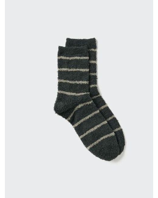 Uniqlo Black Heattech Socks (Fluffy, Striped) for men