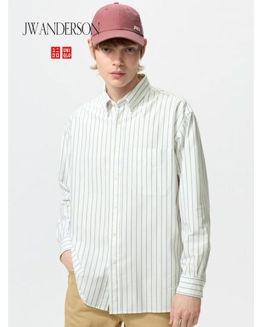 Uniqlo White Oxford Oversized Shirt (Striped) for men