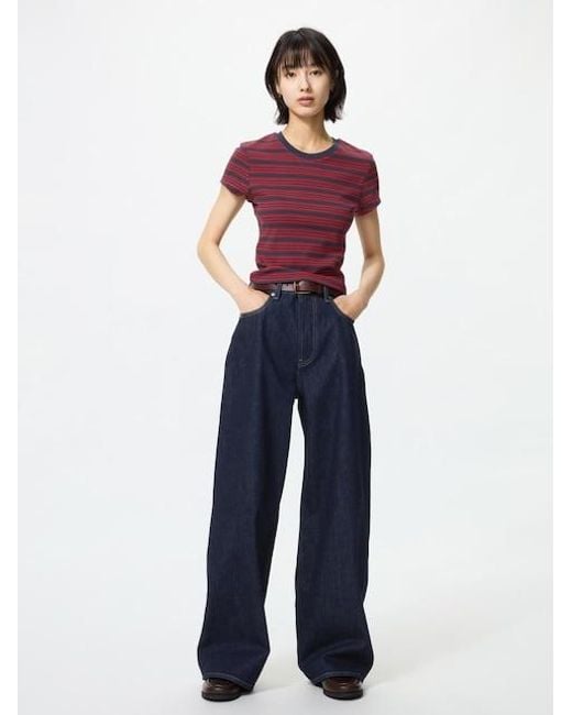 Uniqlo Blue High Rise Wide Jeans