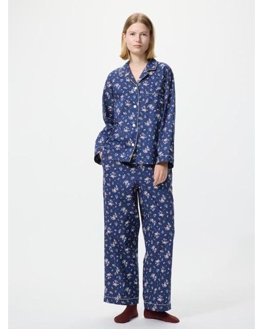 Uniqlo Blue Cotton Pyjamas (Printed, Long Sleeve)