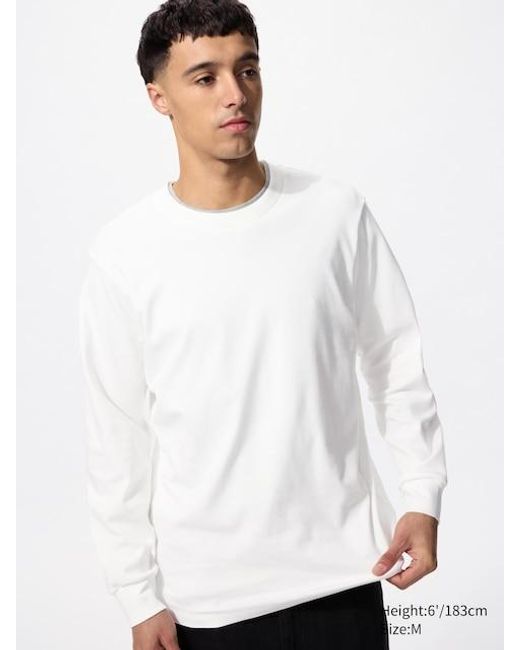Uniqlo White Soft Brushed Crew Neck T-Shirt (Long Sleeve) for men