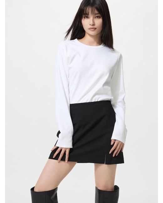 Uniqlo White Smooth Stretch Cotton T-Shirt (Long Sleeve)