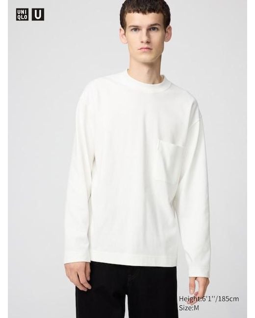 Uniqlo White Crew Neck T-Shirt (Long Sleeve) for men
