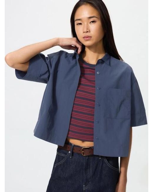 Uniqlo Blue Nylon Boxy Short Shirt (Half Sleeve)