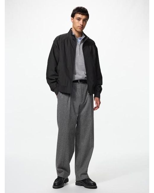 Uniqlo Black Pleated Wide Trousers (Brushed Jersey, Herringbone) for men