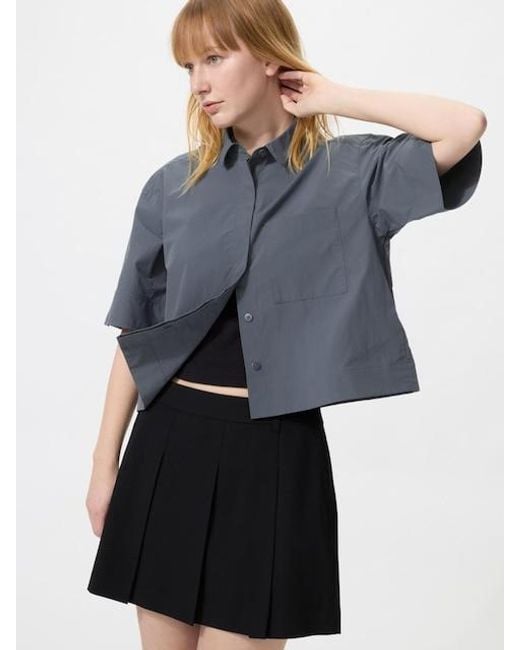 Uniqlo Blue Nylon Boxy Short Shirt (Half Sleeve) for men