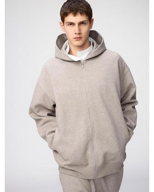 Uniqlo Gray Sweat Oversized Full-Zip Hoodie for men