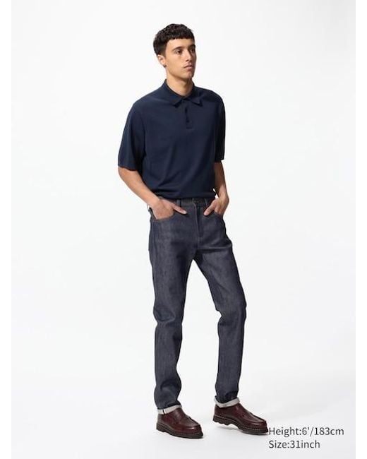 Vaquero Selvedge Elástico Slim Fit Uniqlo de hombre de color Black