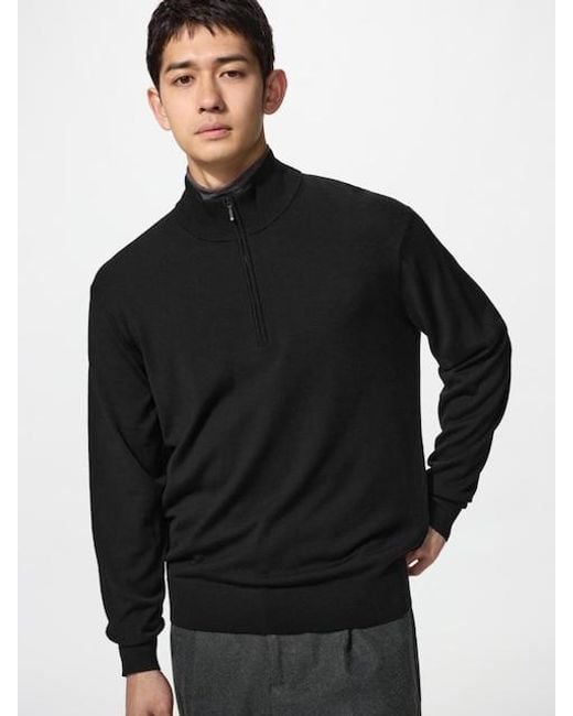 Uniqlo Black 100% Merino Half-Zip Jumper for men