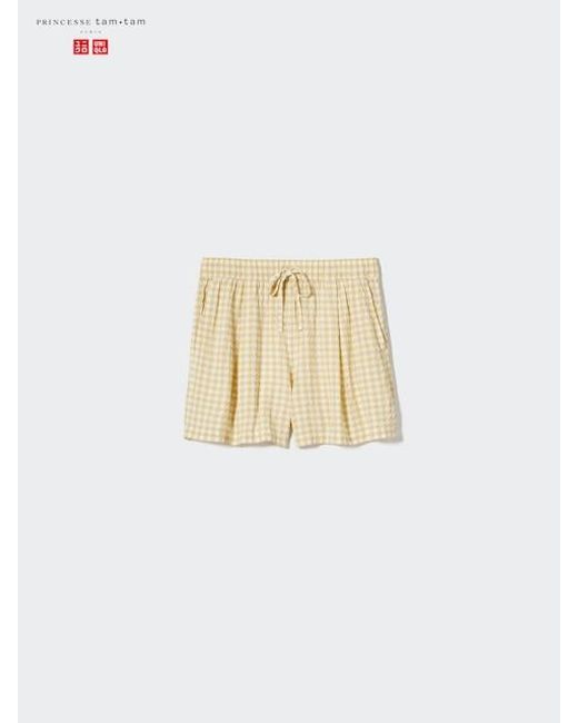 Pantaloncini Comodi Tessuto Increspato A Quadretti di Uniqlo in White