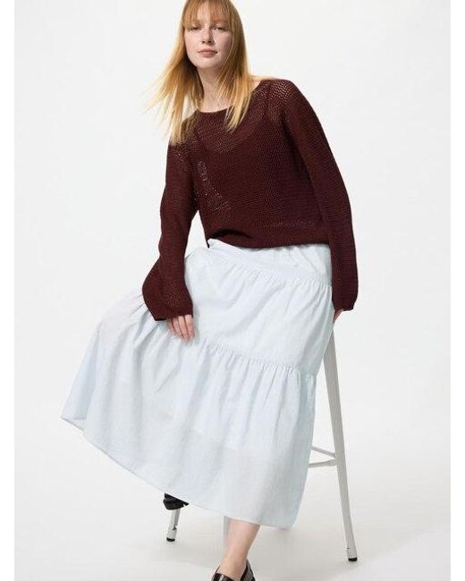 Uniqlo White Tiered Maxi Skirt (Striped)