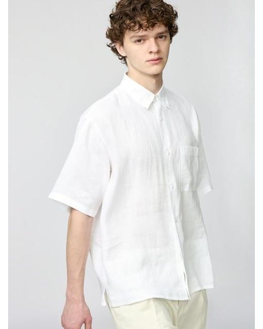 Uniqlo White 100% Premium Linen Oversized Shirt for men