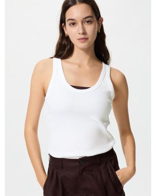 Uniqlo White Soft Ribbed Vest Top