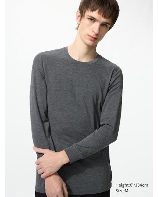 Uniqlo Gray Heattech Crew Neck T-Shirt (Long Sleeve) for men
