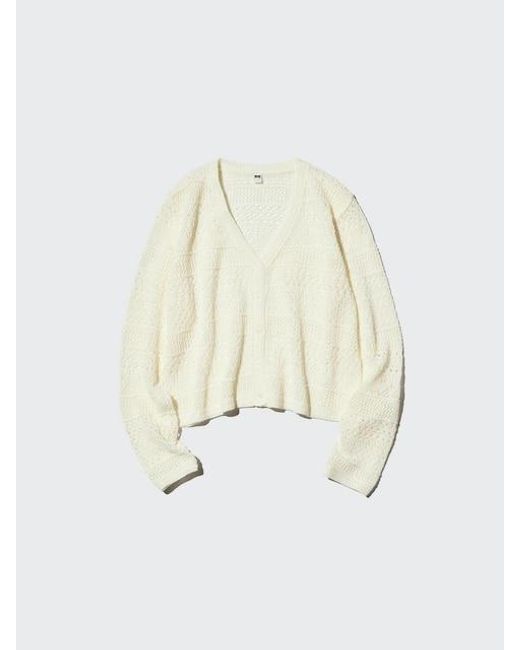 Uniqlo White Crochet V Neck Cardigan