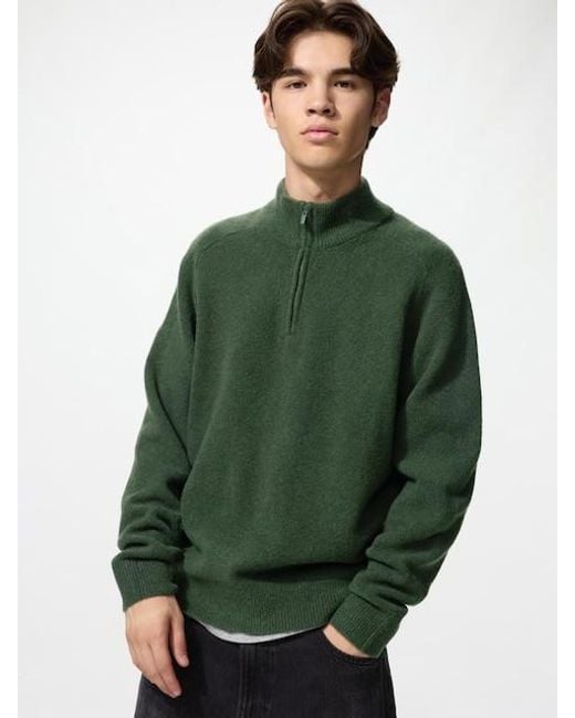 Uniqlo Green Soufflé Yarn Half-Zip Jumper for men