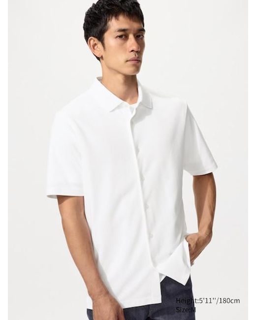 Uniqlo White Airism Cotton Piqué Polo Shirt (Full Open) for men