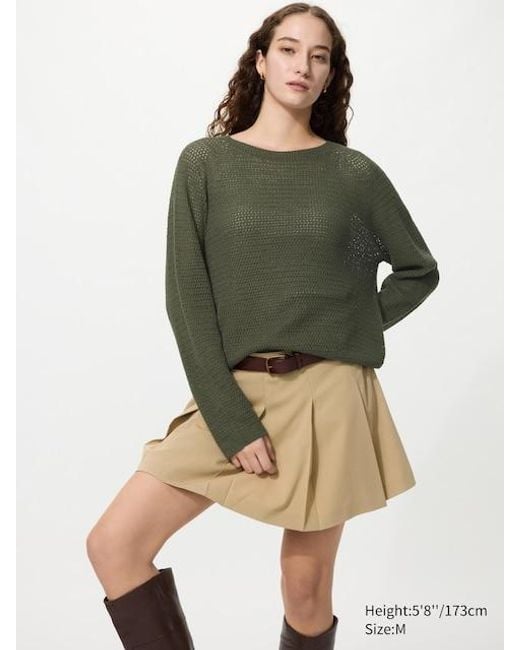 Uniqlo Green 3D Knit Seamless Mesh Crew Neck Jumper