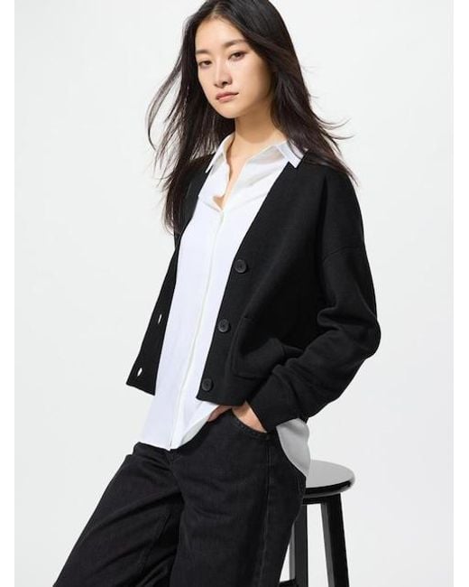 Uniqlo Black Smooth Cotton V Neck Cardigan