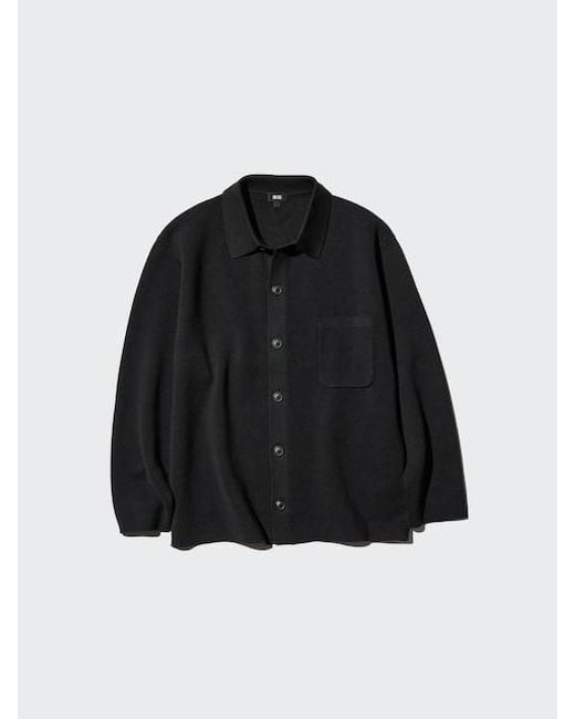 Uniqlo Black Milano Ribbed Shirt Collar Cardigan
