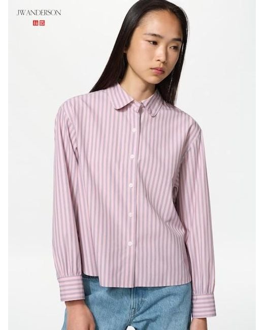 Uniqlo Purple Cotton Volume Sleeve Shirt (Striped)