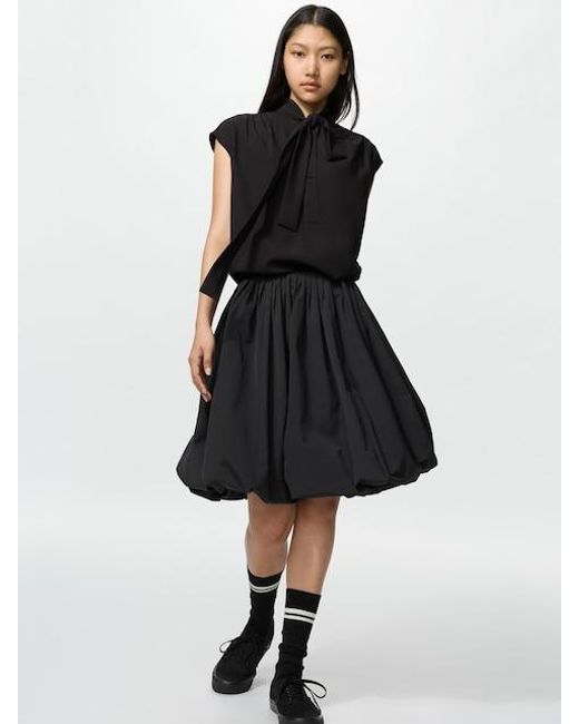 Uniqlo Black Balloon Gathered Midi Skirt