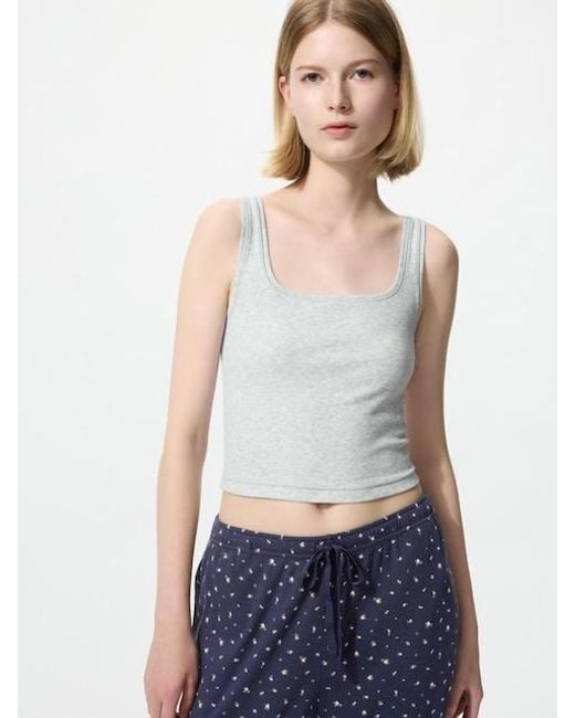Uniqlo White Cropped Square Neck Sleeveless Top