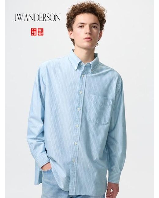 Uniqlo Blue Oxford Oversized Shirt (Striped) for men