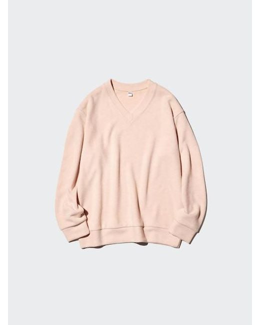 Uniqlo Pink Ribbed Knit Fleece V Neck T-Shirt