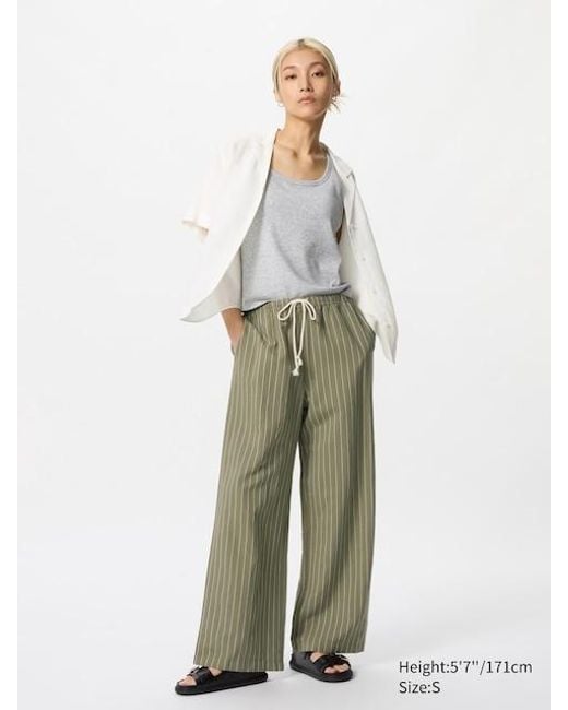 Pantalón Confort Lino Mezcla (Rayas) Uniqlo de color Green