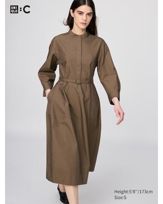Uniqlo Brown Cotton Volume Sleeve Dress