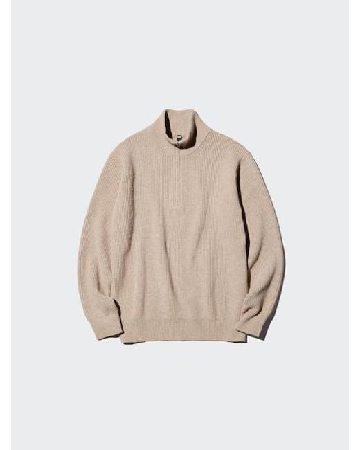Uniqlo Natural Soufflé Yarn Half-Zip Jumper for men