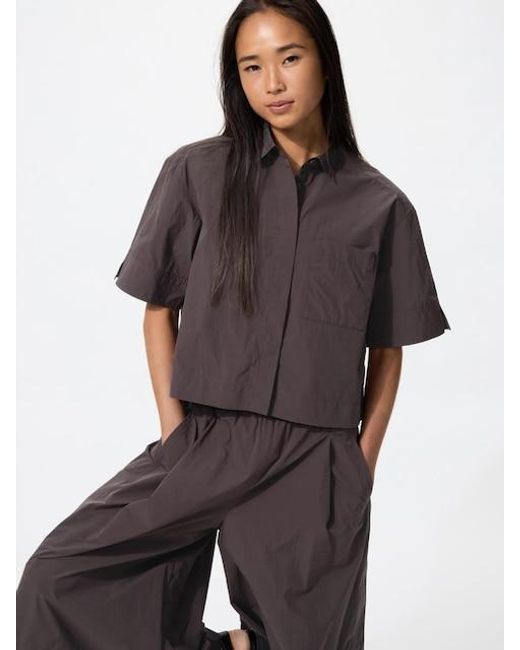 Uniqlo Black Nylon Boxy Short Shirt (Half Sleeve)