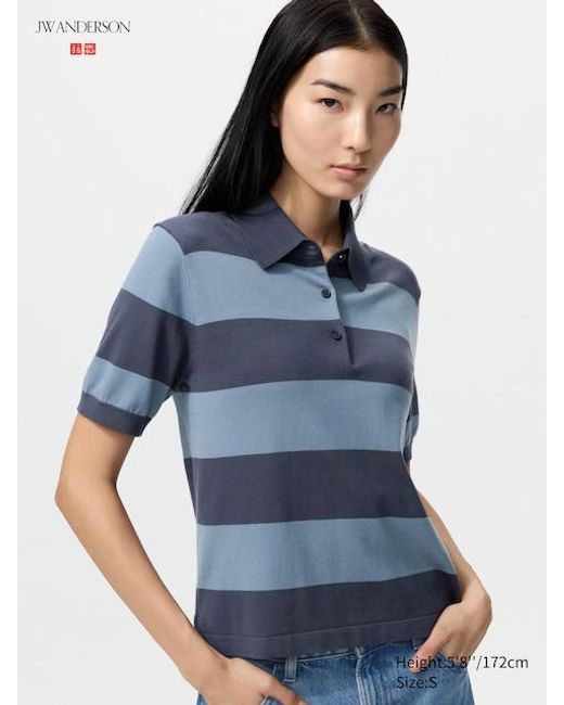 Uniqlo Blue Polo Jumper (Striped, Short Sleeve)