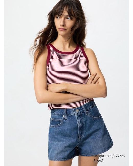 Top Con Reggiseno A Coste Taglio Corto di Uniqlo in Blue