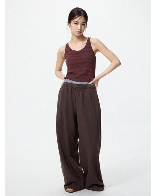 Uniqlo Brown Sweat Wide Trousers (Shorter) for men
