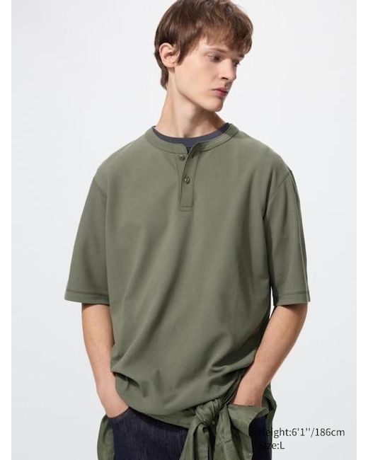 Uniqlo Green Dry Waffle Henley Neck T-Shirt for men