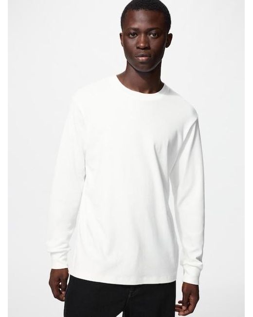 Uniqlo White Soft Brushed Crew Neck T-Shirt (Long Sleeve) for men