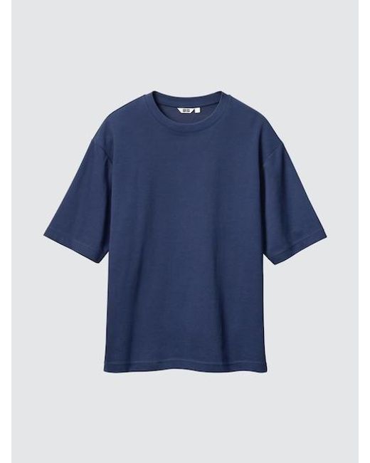 Uniqlo Blue Airism Cotton Oversized Crew Neck T-Shirt for men