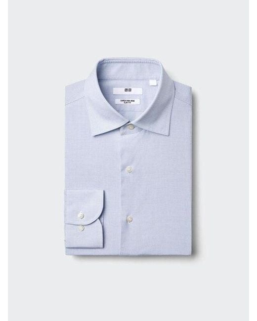 Uniqlo Blue Super Non-Iron Slim Fit Shirt (Spread Collar, Check) for men