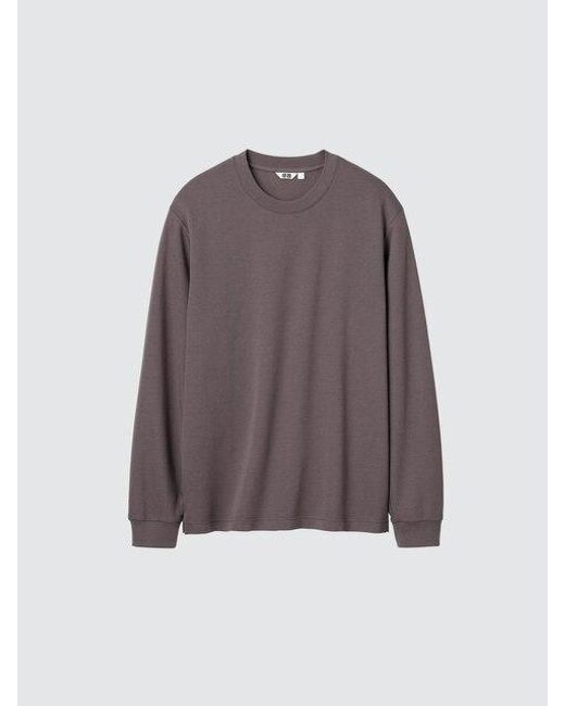 Uniqlo Brown Airism Cotton Crew Neck T-Shirt (Striped, Long Sleeve) for men