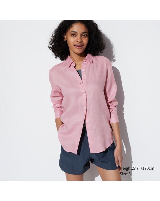Camisa 100% Lino Prémium Uniqlo de color Pink