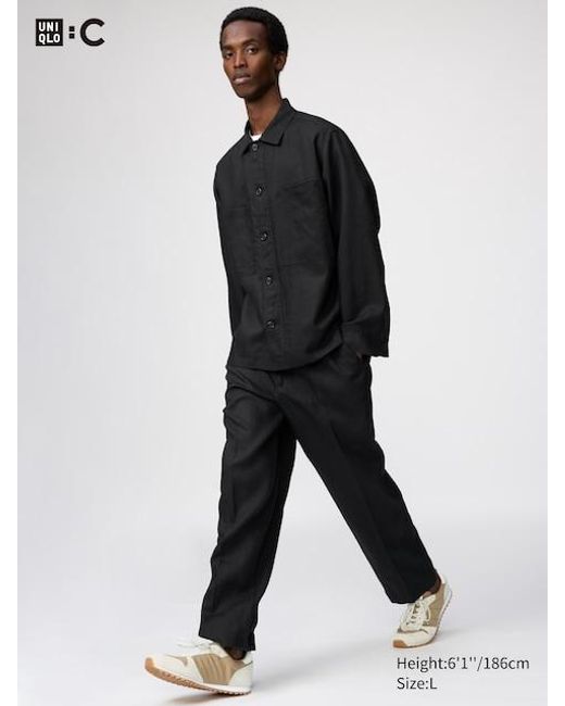 Uniqlo Black 100% Premium Linen Wide Trousers for men