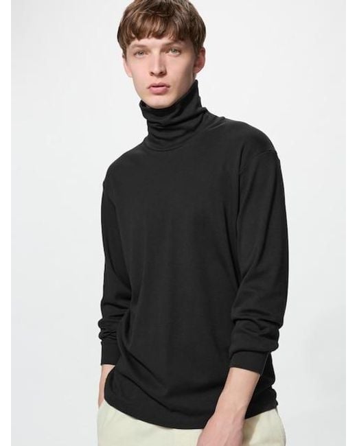 Uniqlo Black Soft Brushed Turtleneck T-Shirt (Long Sleeve) for men