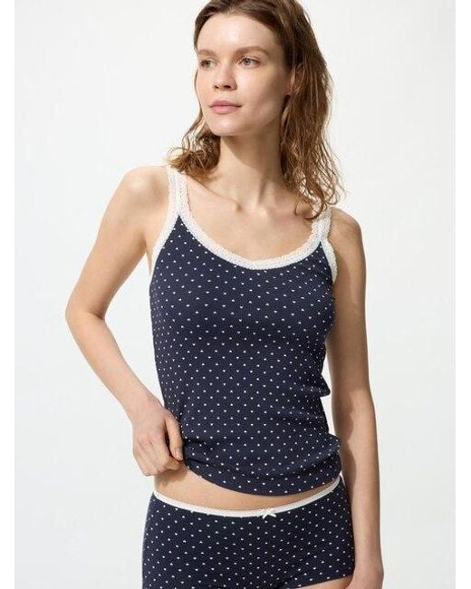 Uniqlo Blue Ribbed Lace V Neck Camisole