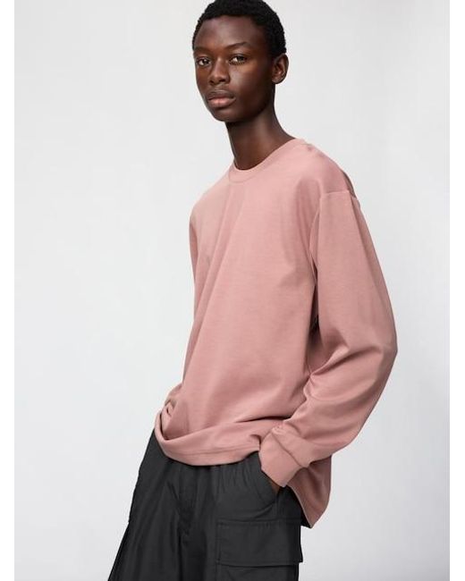 Uniqlo Pink Airism Cotton Crew Neck T-Shirt (Long Sleeve) for men