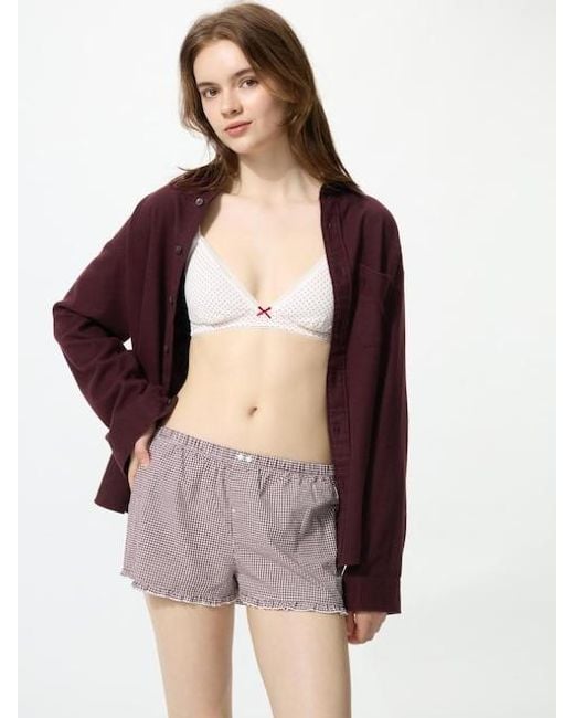 Uniqlo Purple Cotton Boxer Easy Shorts (Gingham)